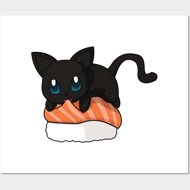 Black Cat Salmon Sushi Wall Art by Myanko